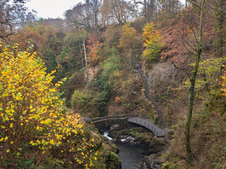 Aira Force waterfalls in the Lake District National Park, England in Autumn