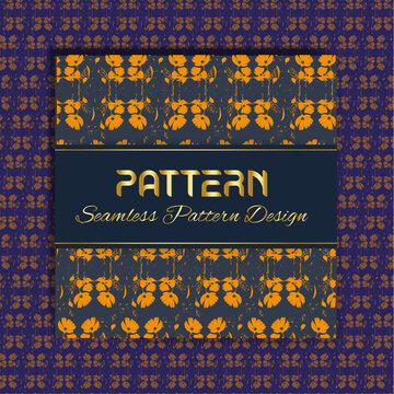 Golden Floral Seamless Pattern on Dark Blue - Elegant Botanical Design