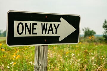 One-way road sign within Horicon National Wildlife Refuge, Waupun, Wisconsin
