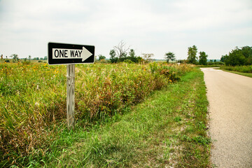 Within Horicon National Wildlife Refuge, Waupun, Wisconsin, a one-way road sign along the auto tour road