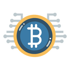 Fototapeta premium Colorful Bitcoin icon design with circuit elements for cryptocurrency 