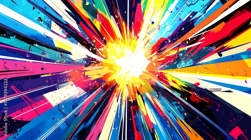 Poster abstract colorful explosion background with burst of light and colors