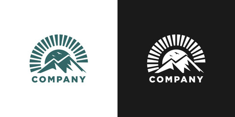 Mountain sun circle round icon logo vector design vintage