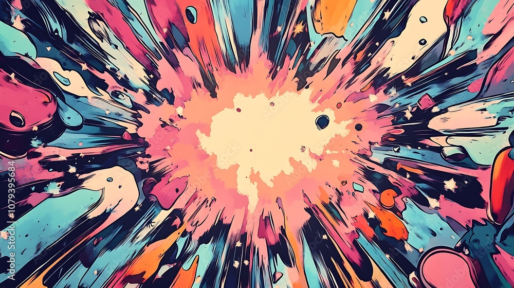 Poster abstract colorful explosion with dynamic lines and shapes, cosmic background design