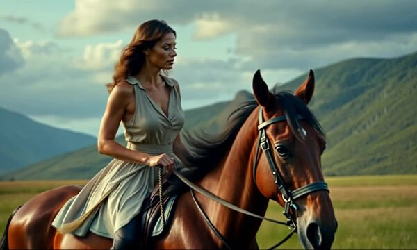 young woman riding horse