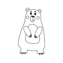 Hand drawn standing funny bear character. Nature animal doodle illustration