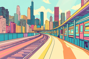 Obraz premium Vibrant train tracks in city