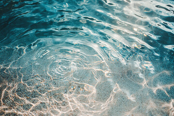 Obraz premium Abstract water ripples on tropical beach surface, aesthetic style, cosmetics.