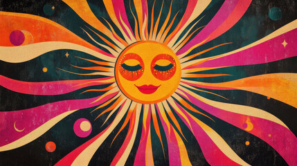 Vibrant sunrise casting golden rays over rolling ocean waves in an abstract artistic representation