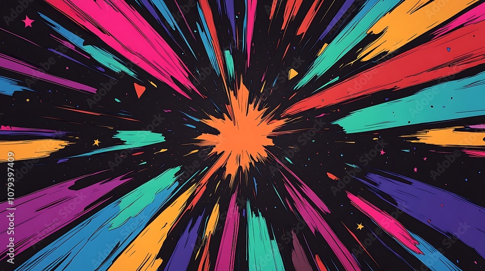 Poster abstract background with colorful streaks of light exploding from a central point. ideal for digital