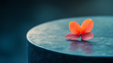 A single vivid flower rests elegantly on a smooth, round metallic surface, perfectly embodying simplicity and modern beauty.