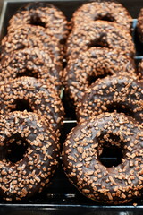 Sweet and tasty donuts with different sprinkles
