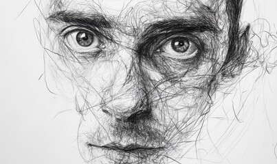 Expressive charcoal drawing of a man's complex gaze Generative AI image