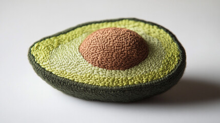 Hand stitched Embroidered Avocado Half with Brown Pit