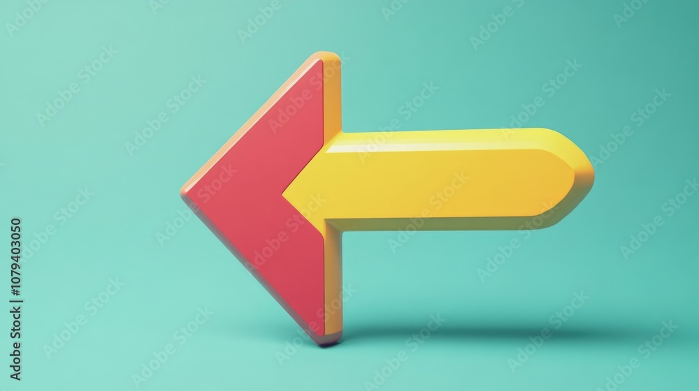 Poster red and yellow left pointing arrow icon on a green minimal backdrop close up view ai generated
