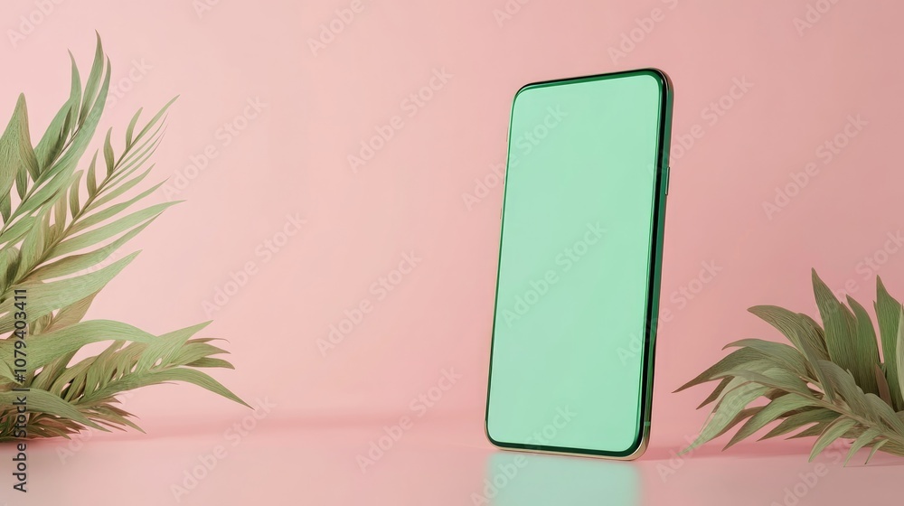 Poster modern smartphone featuring a vibrant green display against a neutral backdrop perfect for app desig