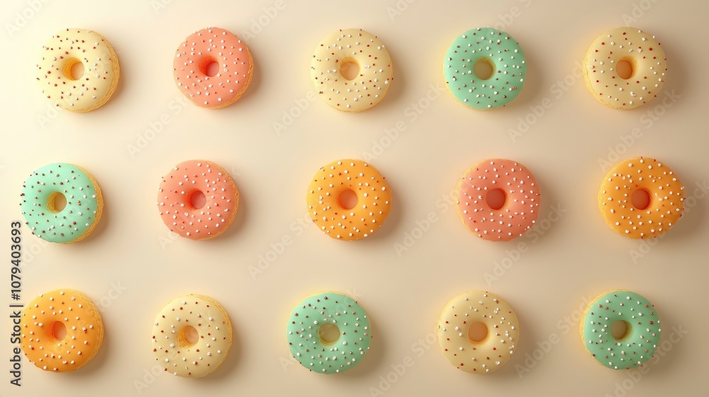 Poster bird s eye view of a collection of circular cookies arranged on a light backdrop