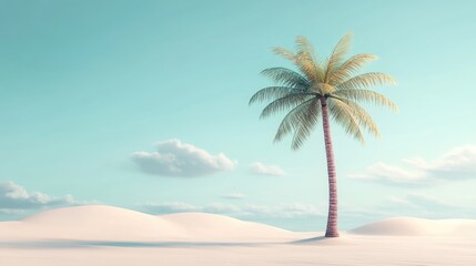 Fototapeta premium Minimalist coconut palm tree with a summer sky backdrop Ample space for text Vintage film color tone adds unique ambiance