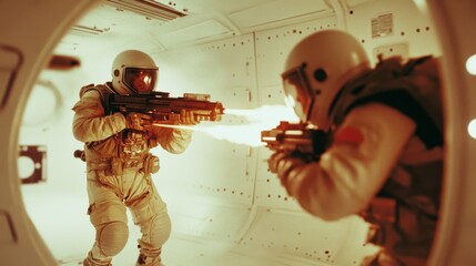 Two Astronauts Face Off Tense