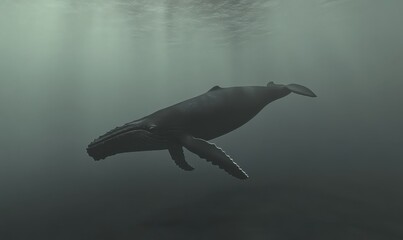 Fototapeta premium Humpback whale gliding gracefully in deep ocean waters. image