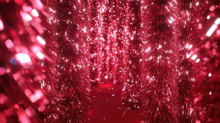 Glittering red tinsel backdrop