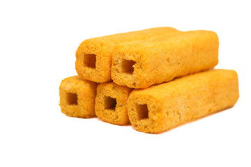 fried stick snack corn flavor isolated on white background.snack food indonesia