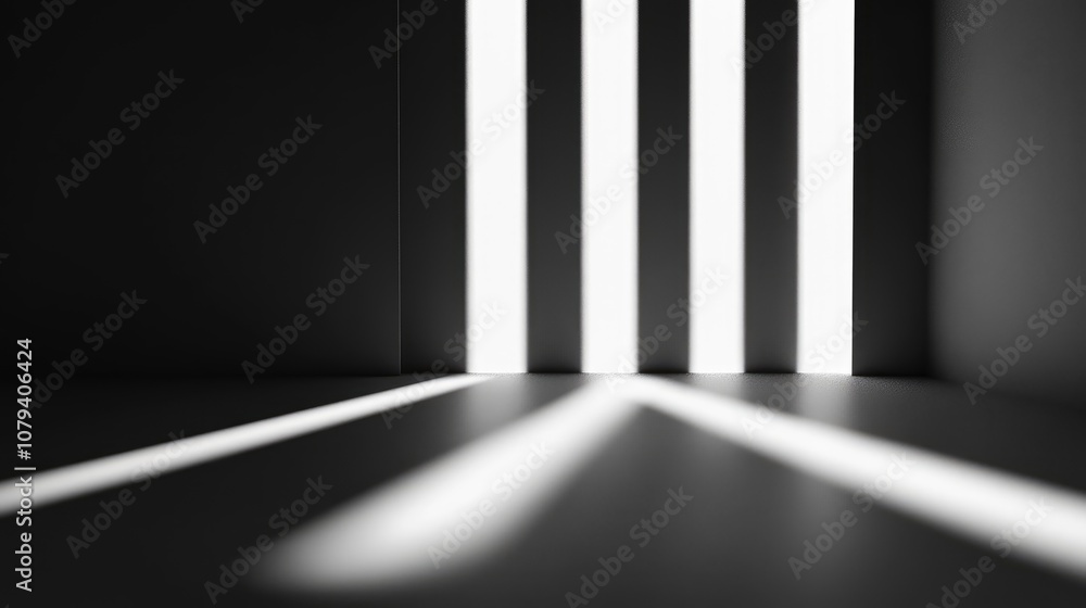 Poster blurred abstract background of black and white studio screen with cast shadows and gradient lighting