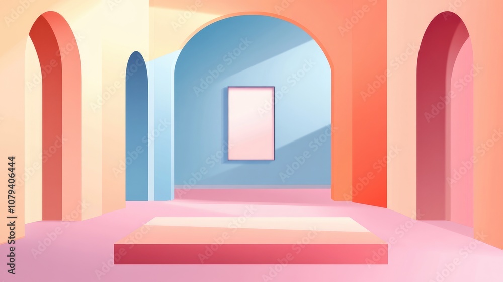 Poster surreal open space in a modern art gallery with blank exhibit room and empty showcase conceptual fea