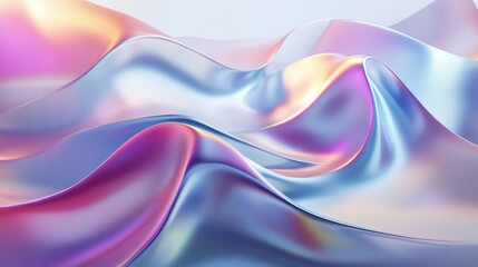 Fototapeta premium Iridescent Holographic Rainbow Wave Texture Unreal Dimensional Background Digital Abstract Design 3D Illustration
