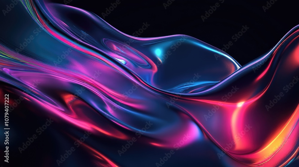 Poster 3d render abstract neon background with psychedelic liquid glass futuristic iridescent texture flowi