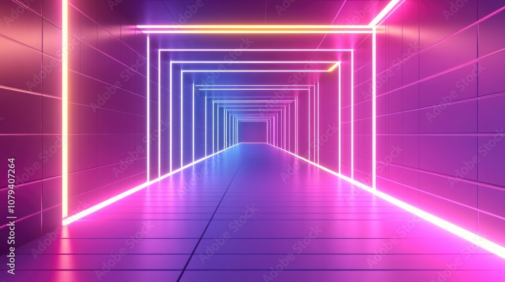 Poster 3d wireframe tunnel with light effects abstract tunnel featuring perspective lines and exterior illu