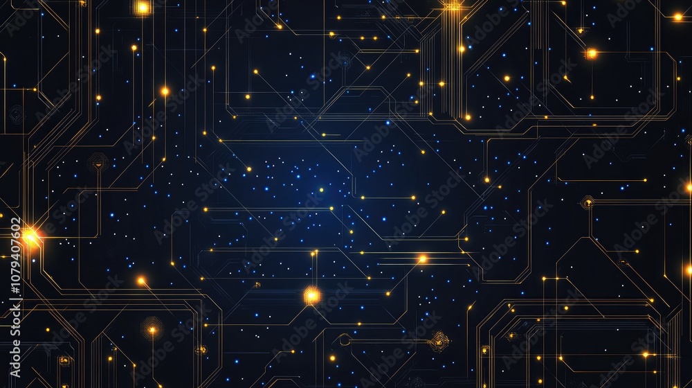 Aufkleber abstract digital background featuring glowing blue and gold interconnected microchips artificial int