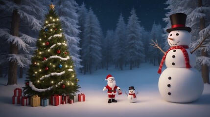 Obraz premium Merry Christmas wishes graphic design 2d and 3d illustration template. Merry Christmas images with snowmen and Santa Claus.
