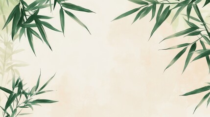 Naklejka premium Bamboo Tree Leaves Top View Border Frame Background Tranquil Peaceful Vibe Calm Serene Interior Bright Open Space