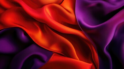Obraz premium Wavy silk fabric in vibrant orange red and purple hues creating an abstract backdrop Concept of luxurious texture and fluidity