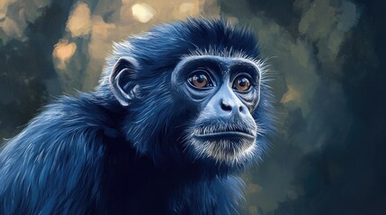 Naklejka premium Wild black monkey portrait showcasing its natural habitat as a fascinating mammal in the wildlife highlighting its unique characteristics as a primate