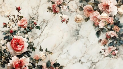 Wall art featuring floral designs on a marble background perfect for decorative appeal