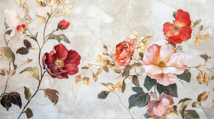 Wall art featuring floral designs on a marble background perfect for decorative appeal