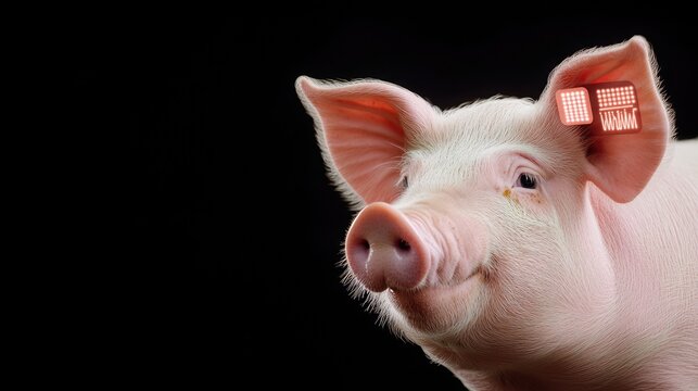 Pig with Health Tracker and Digital Data Overlay - Powered by Adobe