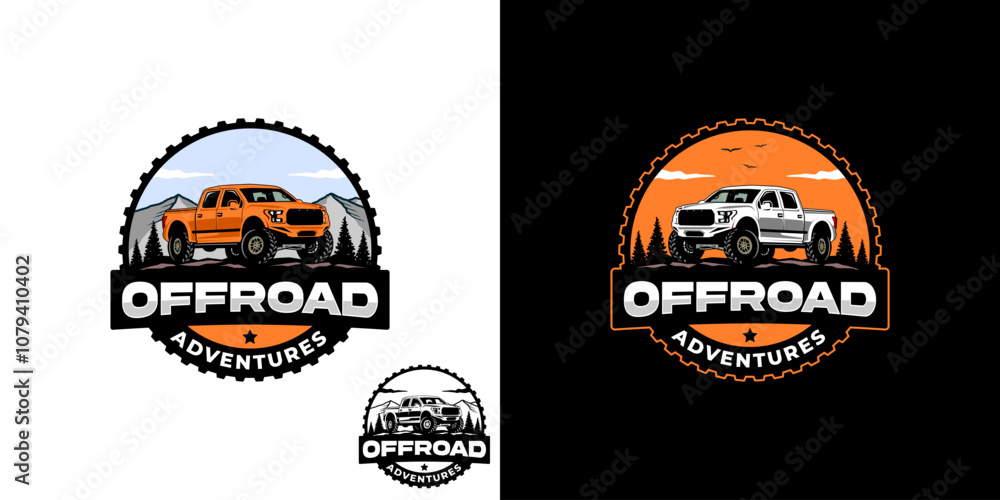 Wall mural Illustrated emblem logo featuring an offroad car truck. suitable for offroad communities and t-shirts.