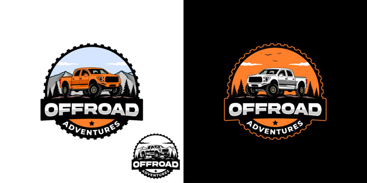 Illustrated emblem logo featuring an offroad car truck. suitable for offroad communities and t-shirts.