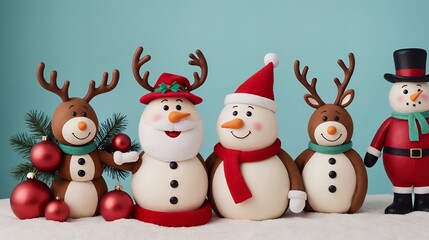 Merry Christmas wishes graphic design 2d and 3d illustration template. Merry Christmas images with snowmen and Santa Claus.