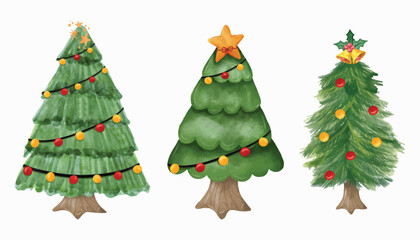 Christmas tree pack watercolor for ornament background