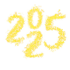Decorative gold number 2025 with glitter