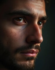 Obraz premium Extreme Close-Up Portrait of Turkish-Welsh Man with Soft Lighting