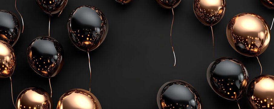 Beautifully arranged balloons in black and gold create a festive atmosphere for celebrations