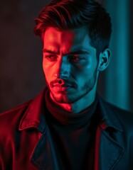 Obraz premium Stylish Portrait of an Irish Uzbek Man in Dramatic Lighting