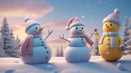 Merry Christmas wishes graphic design 2d and 3d illustration template. Merry Christmas images with snowmen and Santa Claus.