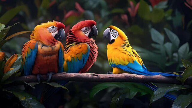beautiful parrots on a branch