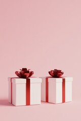 Obraz premium Two White Gift Boxes with Red Ribbon on Isolated Background